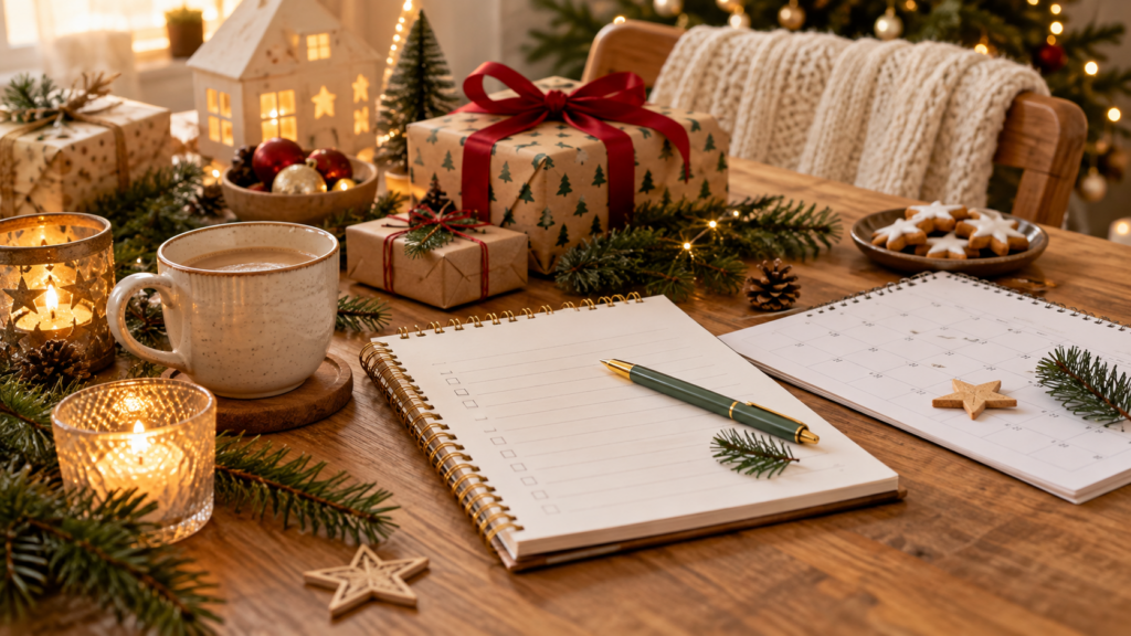 Weihnachten planen mit Checkliste, Kalender und gemütlicher Weihnachtsdekoration